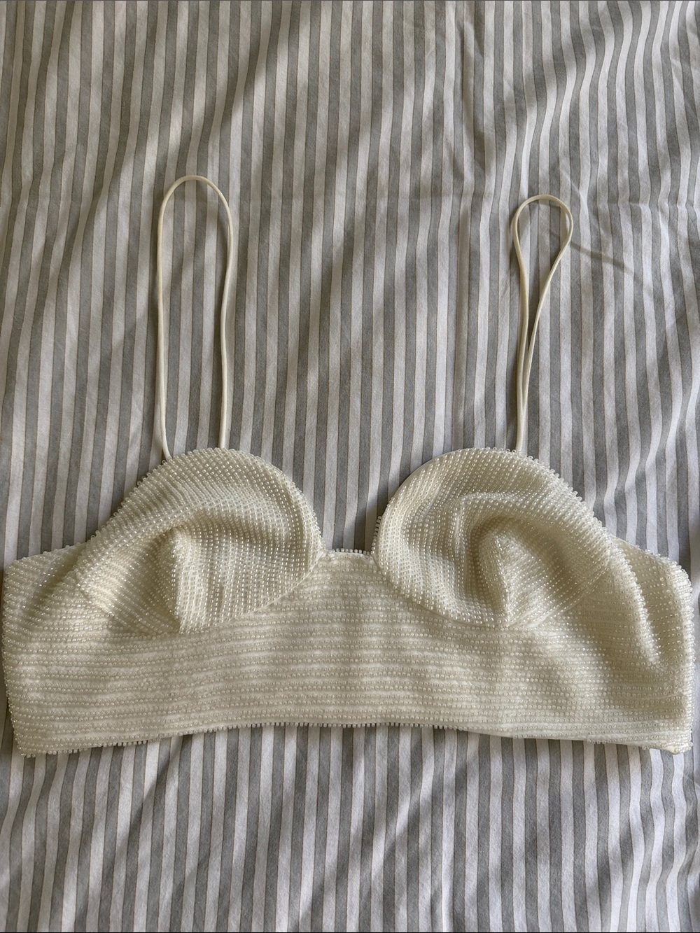 Zara Ivory Beaded Crop Bralette with Thin Straps